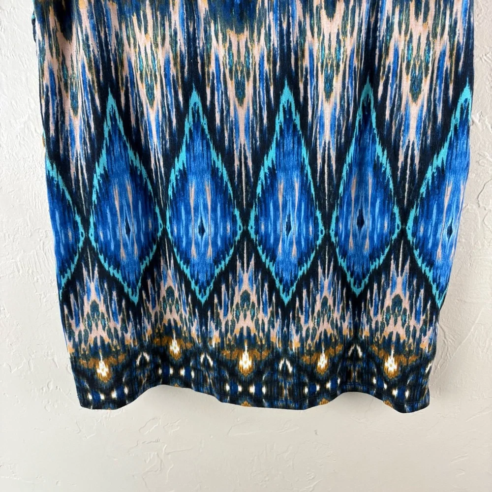 Wrangler Blue Patterned Women's Skirt Knit Faux Wrap Western Large Knee Length - Picture 5 of 6